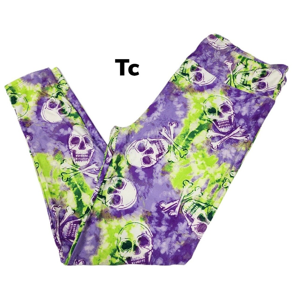 TC LuLaRoe Leggings Halloween Skulls Cross Bones Tie Dye Fits 12/18